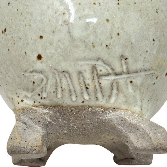 Handcrafted Ceramic Glazed Pottery Beige Blue Piggy Bank Cork Stopper Signed - Picture 8 of 8